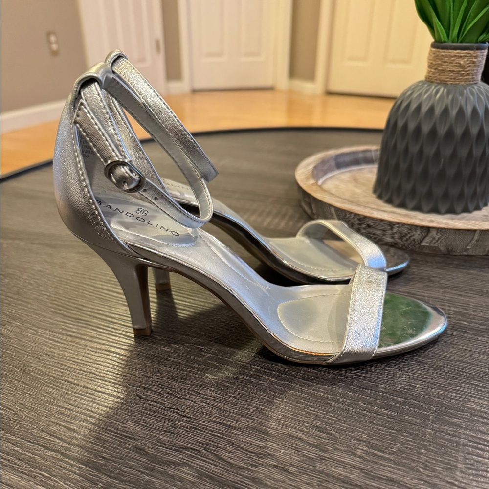 Bandolino Silver Ankle Strap Heels